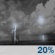 Tonight: A 20 percent chance of showers and thunderstorms after 11pm.  Partly cloudy, with a low around 68. Southwest wind around 5 mph becoming calm  in the evening. 