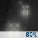 Tonight: A chance of showers before 11pm, then rain after 11pm.  Low around 63. West wind around 5 mph becoming north after midnight.  Chance of precipitation is 80%. New precipitation amounts between a quarter and half of an inch possible. 